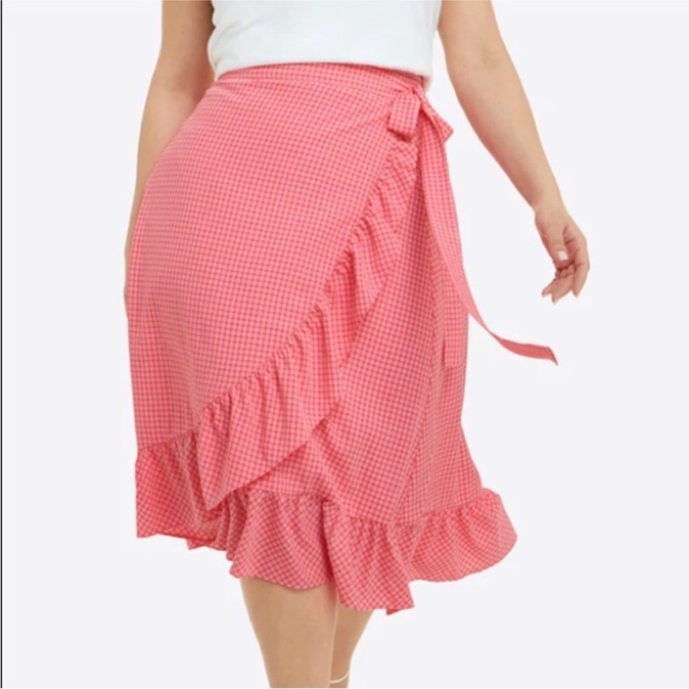 Draper James Tie Waist Skirt in Gingham Seersucker– Size 16